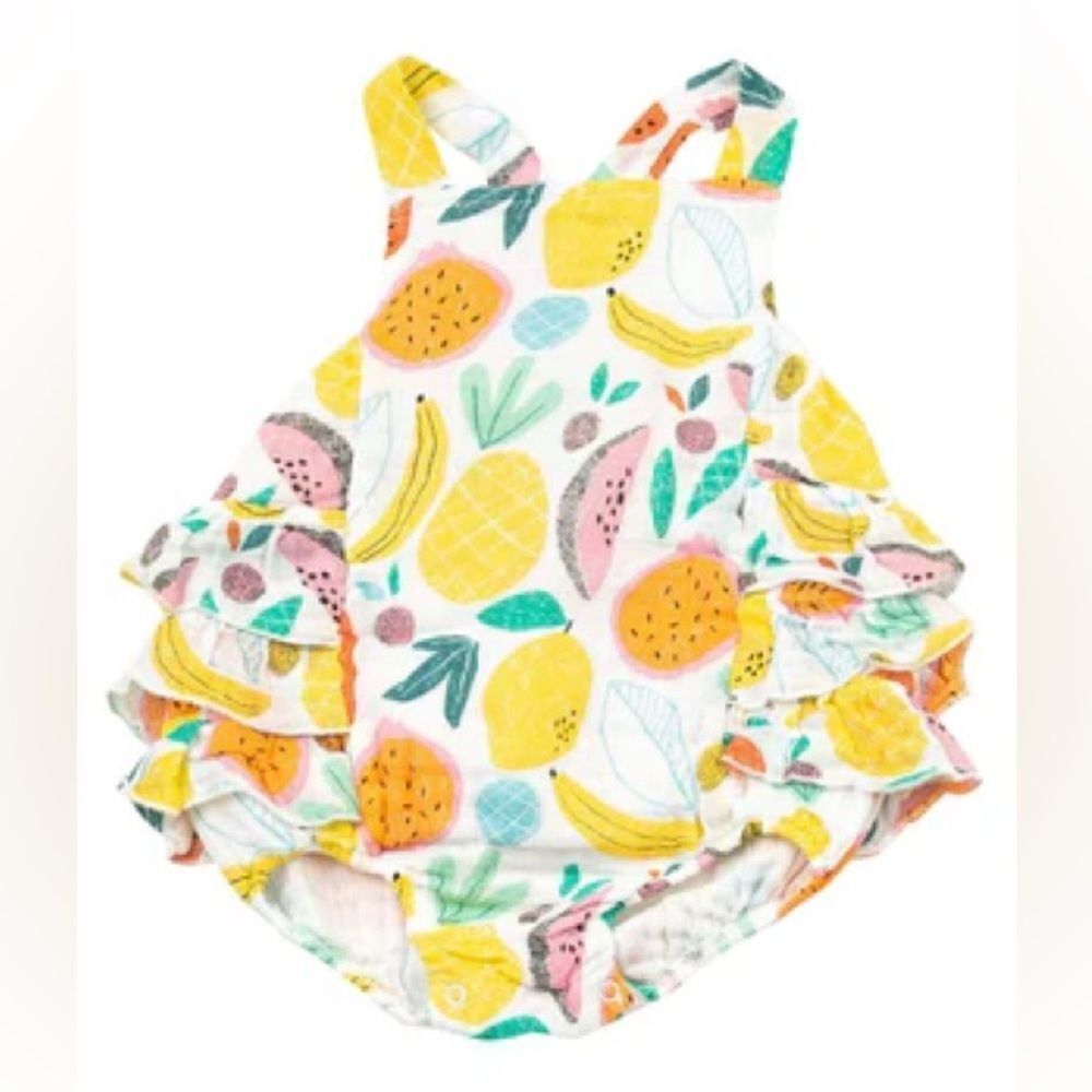 Angel Dear Girl's Tropical Fruit Muslin Ruffle Top with headband set
